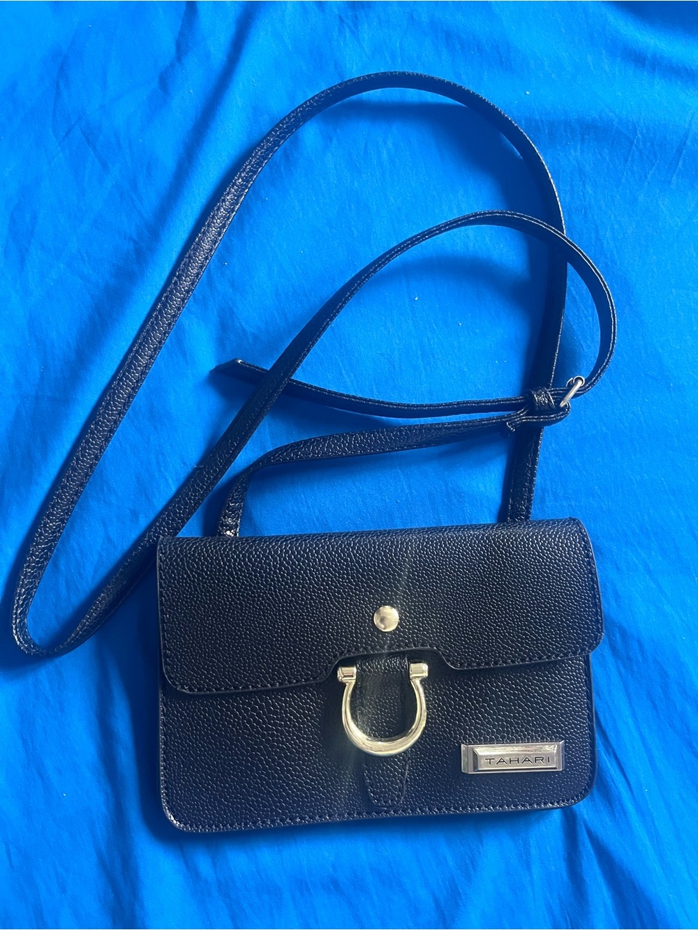 Tahari Black Crossbody with Gold Accents